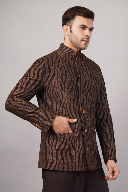 Abraham And Thakore Brown Cotton Embroidery Zebra Aari Jacket Online at Aza Fashions Abraham And Thakore_Brown Cotton Embroidery Zebra Aari Jacket _Online_at_Aza_Fashions