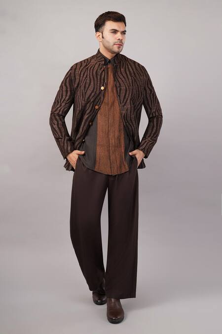 Buy Abraham And Thakore Brown Cotton Embroidery Zebra Aari Jacket Online at Aza Fashions Buy_Abraham And Thakore_Brown Cotton Embroidery Zebra Aari Jacket _Online_at_Aza_Fashions
