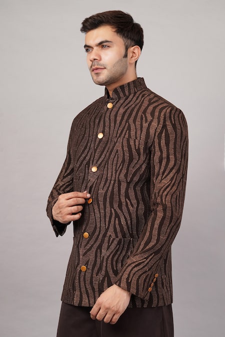 Shop Abraham And Thakore Brown Cotton Embroidery Zebra Aari Jacket Online at Aza Fashions Shop_Abraham And Thakore_Brown Cotton Embroidery Zebra Aari Jacket _Online_at_Aza_Fashions