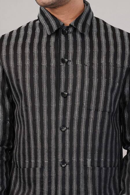 Buy Abraham And Thakore Black Cotton, Viscose Stair Stripe Pattern Jacket Online at Aza Fashions Buy_Abraham And Thakore_Black Cotton, Viscose Stair Stripe Pattern Jacket _Online_at_Aza_Fashions