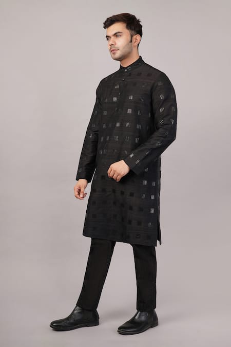 Buy Abraham And Thakore Black Silk Applique Foil Kurta Online at Aza Fashions Buy_Abraham And Thakore_Black Silk Applique Foil Kurta _Online_at_Aza_Fashions