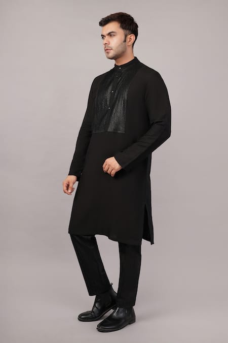 Buy Abraham And Thakore Black Silk Foil Pintuck Kurta Online at Aza Fashions Buy_Abraham And Thakore_Black Silk Foil Pintuck Kurta _Online_at_Aza_Fashions