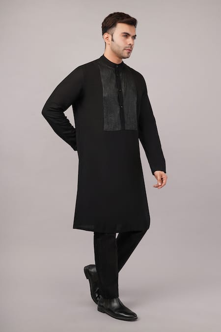 Shop Abraham And Thakore Black Silk Foil Pintuck Kurta Online at Aza Fashions Shop_Abraham And Thakore_Black Silk Foil Pintuck Kurta _Online_at_Aza_Fashions