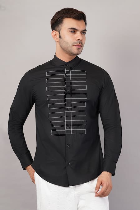 Abraham And Thakore Dori Yoke Pattern Shirt