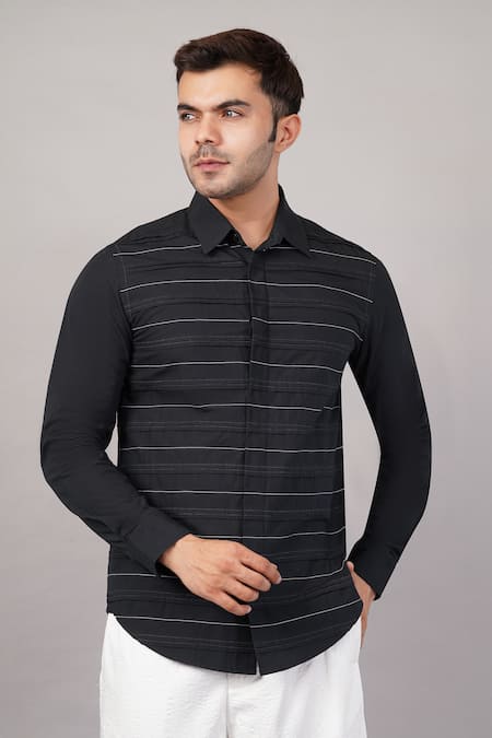 Abraham And Thakore Pleated Stripes Pattern Shirt