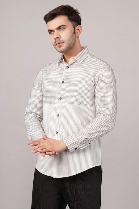 Buy Abraham And Thakore Ivory Cotton Check And Stripe Pattern Shirt Online at Aza Fashions Buy_Abraham And Thakore_Ivory Cotton Check And Stripe Pattern Shirt _Online_at_Aza_Fashions