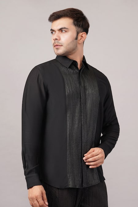 Abraham And Thakore Foil Pintuck Shirt