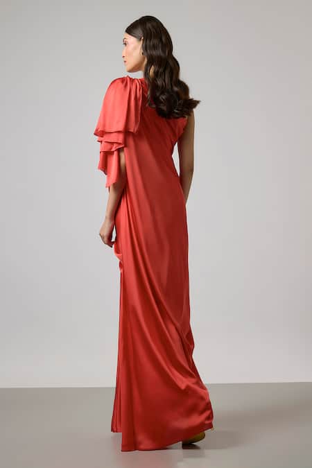 NA-KA One Shoulder Draped Top & Skirt Set 