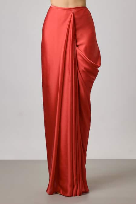 Buy NA-KA Orange Satin Ruffles One Shoulder Draped Top And Skirt Set Online at Aza Fashions Buy_NA-KA_Orange Satin Ruffles One Shoulder Draped Top And Skirt Set _Online_at_Aza_Fashions