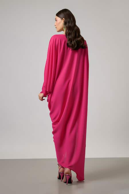 NA-KA Asymmetric Sleeve Pleated Cowl Gown