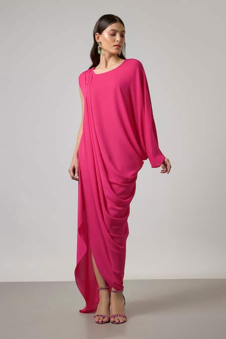NA-KA Asymmetric Sleeve Pleated Cowl Gown