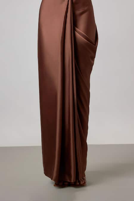 NA-KA Teal Satin Boat Neck Draped Top And Pleated Skirt Set Online at Aza Fashions NA-KA_Teal Satin Boat Neck Draped Top And Pleated Skirt Set _Online_at_Aza_Fashions