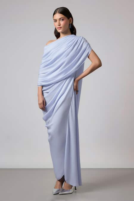 NA-KA Off Shoulder Cowl Gown With Drape