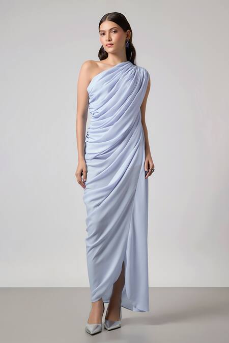 NA-KA Blue Georgette Off-shoulder Off Cowl Gown With Drape Online at Aza Fashions NA-KA_Blue Georgette Off-shoulder Off Cowl Gown With Drape _Online_at_Aza_Fashions