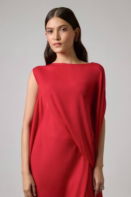 Buy NA-KA Red Georgette Boat Neck Draped Double Gown Online at Aza Fashions Buy_NA-KA_Red Georgette Boat Neck Draped Double Gown _Online_at_Aza_Fashions