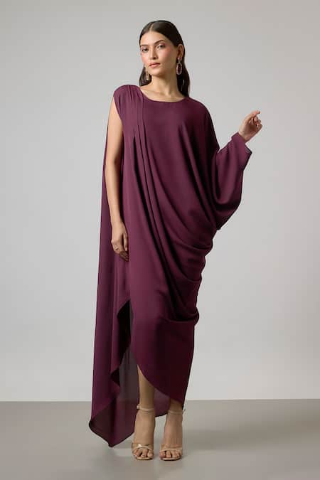 NA-KA Asymmetric Sleeve Cowl & Pleated Gown