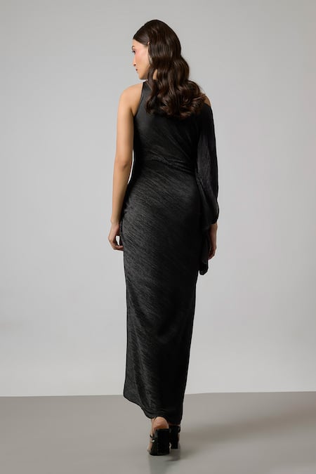 NA-KA Self Pleated Off Shoulder Gown