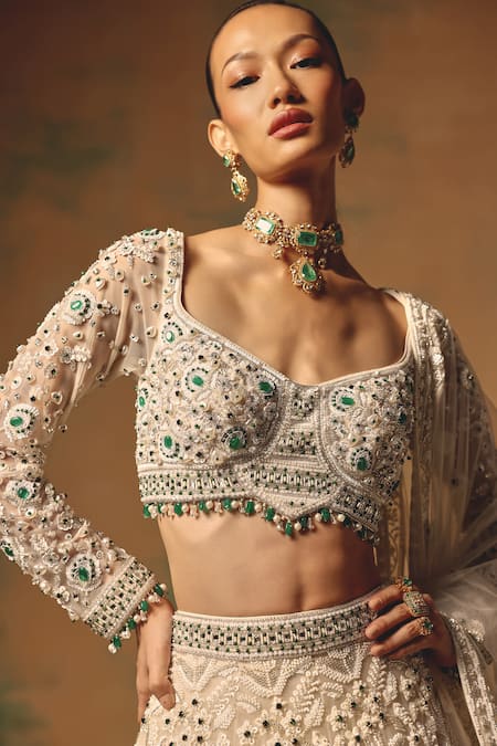 Shop Basanti - Kapde Aur Koffee Ivory Net Sequins, Stones, Beads, Pearls, The Song Of Sienna Lehenga Set Online at Aza Fashions Shop_Basanti - Kapde Aur Koffee_Ivory Net Sequins, Stones, Beads, Pearls, The Song Of Sienna Lehenga Set _Online_at_Aza_Fashions