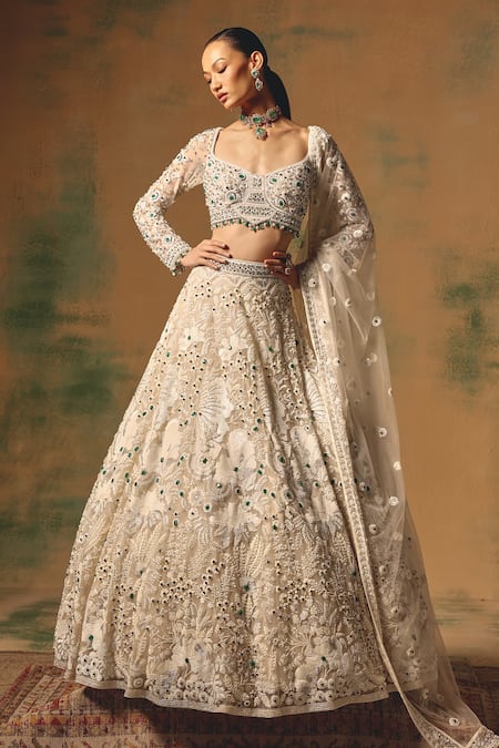 Basanti - Kapde Aur Koffee Ivory Net Sequins, Stones, Beads, Pearls, The Song Of Sienna Lehenga Set at Aza Fashions Basanti - Kapde Aur Koffee_Ivory Net Sequins, Stones, Beads, Pearls, The Song Of Sienna Lehenga Set _at_Aza_Fashions