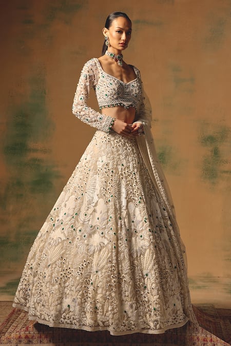 Buy Basanti - Kapde Aur Koffee Ivory Net Sequins, Stones, Beads, Pearls, The Song Of Sienna Lehenga Set Buy_Basanti - Kapde Aur Koffee_Ivory Net Sequins, Stones, Beads, Pearls, The Song Of Sienna Lehenga Set