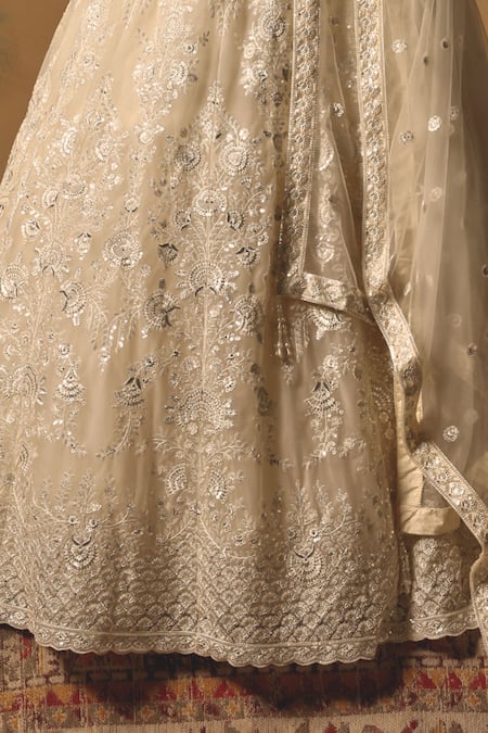 Shop_Basanti - Kapde Aur Koffee_Ivory Net Sequins, Stones, Beads, Embroidery The Moonflower Lehenga Set _Online_at_Aza_Fashions