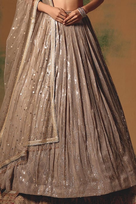 Shop Basanti - Kapde Aur Koffee Gray Georgette Sequins, Beads, Cut Work The Champagne Glow Lehenga Set Online at Aza Fashions Shop_Basanti - Kapde Aur Koffee_Gray Georgette Sequins, Beads, Cut Work The Champagne Glow Lehenga Set _Online_at_Aza_Fashions