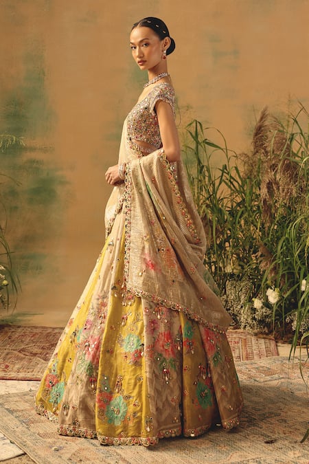 Shop Basanti - Kapde Aur Koffee Gold Tissue Sequins, Mirrors, Beads, Embroidery The Amaltas Lehenga Set Online at Aza Fashions Shop_Basanti - Kapde Aur Koffee_Gold Tissue Sequins, Mirrors, Beads, Embroidery The Amaltas Lehenga Set _Online_at_Aza_Fashions