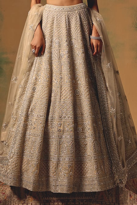 Shop_Basanti - Kapde Aur Koffee_Beige Organza Sequins, Stones, Pearls, Embroidery The Amber Dusk Lehenga Set _Online_at_Aza_Fashions