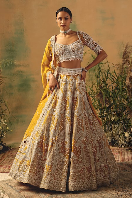 Shop Basanti - Kapde Aur Koffee Mustard Organza Sequins, Crystals, Beads, The Enchanted Citrine Lehenga Set Online at Aza Fashions Shop_Basanti - Kapde Aur Koffee_Mustard Organza Sequins, Crystals, Beads, The Enchanted Citrine Lehenga Set _Online_at_Aza_Fashions