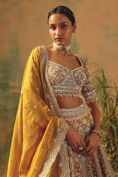 Basanti - Kapde Aur Koffee Mustard Organza Sequins, Crystals, Beads, The Enchanted Citrine Lehenga Set at Aza Fashions Basanti - Kapde Aur Koffee_Mustard Organza Sequins, Crystals, Beads, The Enchanted Citrine Lehenga Set _at_Aza_Fashions