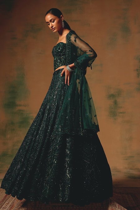 Buy Basanti - Kapde Aur Koffee Green Net Sequins, Beads, Cut Work Sweetheart Neck The Wild Ivy Lehenga Set Online at Aza Fashions Buy_Basanti - Kapde Aur Koffee_Green Net Sequins, Beads, Cut Work Sweetheart Neck The Wild Ivy Lehenga Set _Online_at_Aza_Fashions