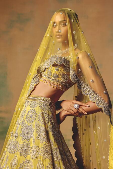 Buy Basanti - Kapde Aur Koffee Yellow Net Sequins, Stones, Pearls, Embroidery The Solstice Fern Lehenga Set Online at Aza Fashions Buy_Basanti - Kapde Aur Koffee_Yellow Net Sequins, Stones, Pearls, Embroidery The Solstice Fern Lehenga Set _Online_at_Aza_Fashions