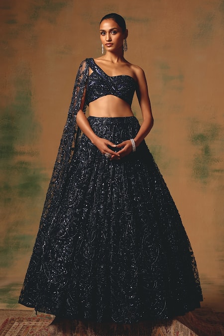 Buy Basanti - Kapde Aur Koffee Blue Net Sequins, Crystals, Stones, Embroidery The Waltz Of Midnight Lehenga Set Online at Aza Fashions Buy_Basanti - Kapde Aur Koffee_Blue Net Sequins, Crystals, Stones, Embroidery The Waltz Of Midnight Lehenga Set _Online_at_Aza_Fashions