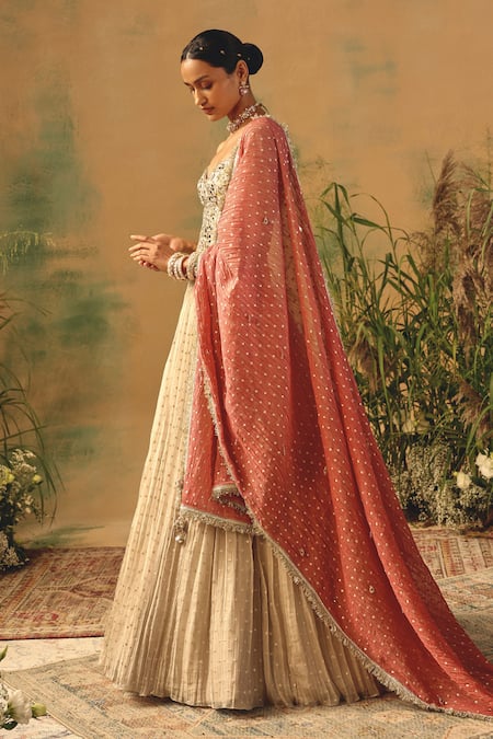 Shop Basanti - Kapde Aur Koffee Ivory Tissue Mirrors, Embroidery, Sequins, Metallic Work Corset Lehenga Set Online at Aza Fashions Shop_Basanti - Kapde Aur Koffee_Ivory Tissue Mirrors, Embroidery, Sequins, Metallic Work Corset Lehenga Set _Online_at_Aza_Fashions