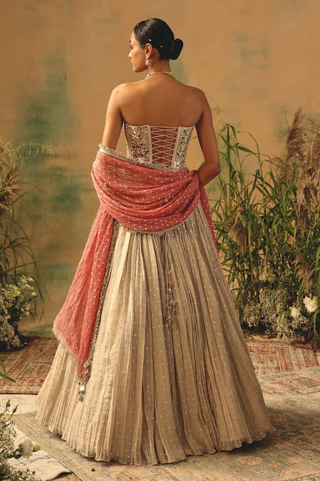 Basanti - Kapde Aur Koffee Mirror Work Corset Lehenga Set