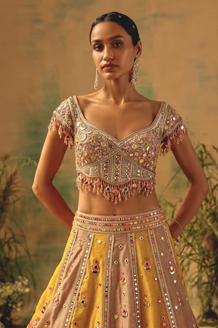 Buy Basanti - Kapde Aur Koffee Multi Color Tissue Sequins, Mirrors, Embroidery The Ochre Reverie Lehenga Set Online at Aza Fashions Buy_Basanti - Kapde Aur Koffee_Multi Color Tissue Sequins, Mirrors, Embroidery The Ochre Reverie Lehenga Set _Online_at_Aza_Fashions
