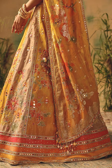 Buy Basanti - Kapde Aur Koffee Multi Color Tissue Sequins, Mirrors, Embroidery The Ochre Reverie Lehenga Set Buy_Basanti - Kapde Aur Koffee_Multi Color Tissue Sequins, Mirrors, Embroidery The Ochre Reverie Lehenga Set