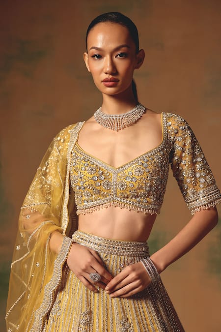 Buy Basanti - Kapde Aur Koffee Yellow Viscose, Organza Sequins, Crystals, The Glint Of Sunshine Lehenga Set Online at Aza Fashions Buy_Basanti - Kapde Aur Koffee_Yellow Viscose, Organza Sequins, Crystals, The Glint Of Sunshine Lehenga Set _Online_at_Aza_Fashions