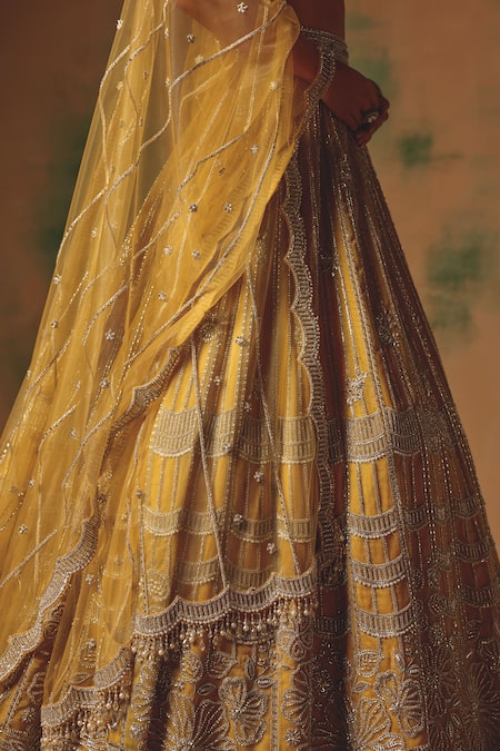 Basanti - Kapde Aur Koffee Yellow Viscose, Organza Sequins, Crystals, The Glint Of Sunshine Lehenga Set at Aza Fashions Basanti - Kapde Aur Koffee_Yellow Viscose, Organza Sequins, Crystals, The Glint Of Sunshine Lehenga Set _at_Aza_Fashions