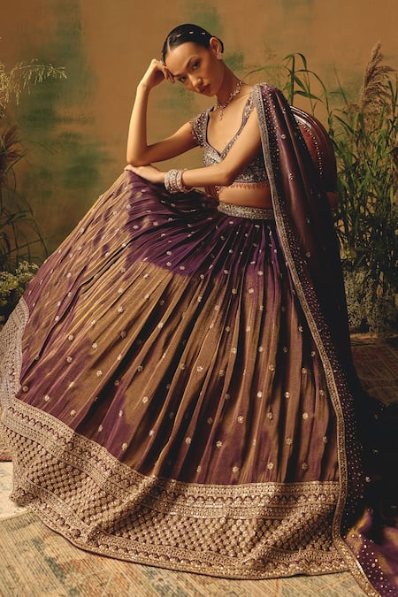 Shop Basanti - Kapde Aur Koffee Purple Tissue Sequins, Crystals, Beads The Winewood Whisper Lehenga Set Online at Aza Fashions Shop_Basanti - Kapde Aur Koffee_Purple Tissue Sequins, Crystals, Beads The Winewood Whisper Lehenga Set _Online_at_Aza_Fashions