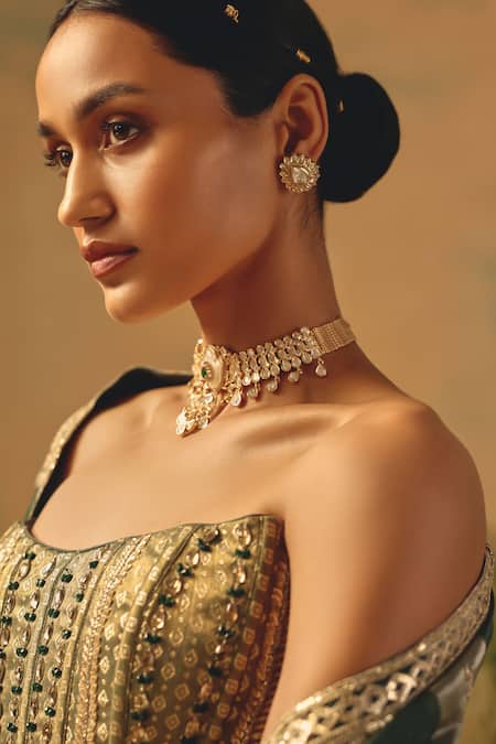 Basanti - Kapde Aur Koffee Green Brocade Sequins, Stones, Beads, Zari, The Sage Bloom Lehenga Set Online at Aza Fashions Basanti - Kapde Aur Koffee_Green Brocade Sequins, Stones, Beads, Zari, The Sage Bloom Lehenga Set _Online_at_Aza_Fashions