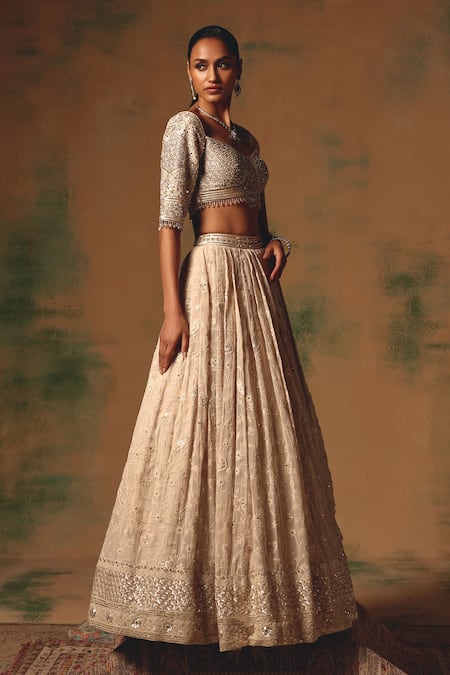 Basanti - Kapde Aur Koffee Ivory Viscose Georgette Sequins, Embroidery, Mirrors, The Dream Lehenga Set Online at Aza Fashions Basanti - Kapde Aur Koffee_Ivory Viscose Georgette Sequins, Embroidery, Mirrors, The Dream Lehenga Set _Online_at_Aza_Fashions