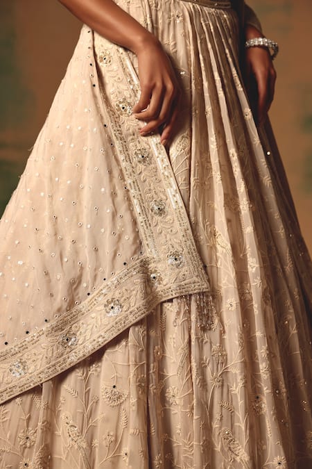 Basanti - Kapde Aur Koffee Ivory Viscose Georgette Sequins, Embroidery, Mirrors, The Dream Lehenga Set at Aza Fashions Basanti - Kapde Aur Koffee_Ivory Viscose Georgette Sequins, Embroidery, Mirrors, The Dream Lehenga Set _at_Aza_Fashions