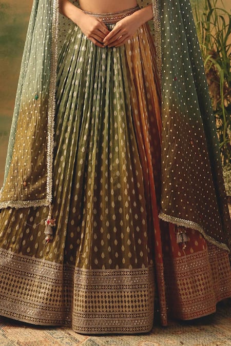 Shop Basanti - Kapde Aur Koffee Silver Georgette Sequins, Stones, Pearls, Beads The Haldi Forest Lehenga Set Online at Aza Fashions Shop_Basanti - Kapde Aur Koffee_Silver Georgette Sequins, Stones, Pearls, Beads The Haldi Forest Lehenga Set _Online_at_Aza_Fashions