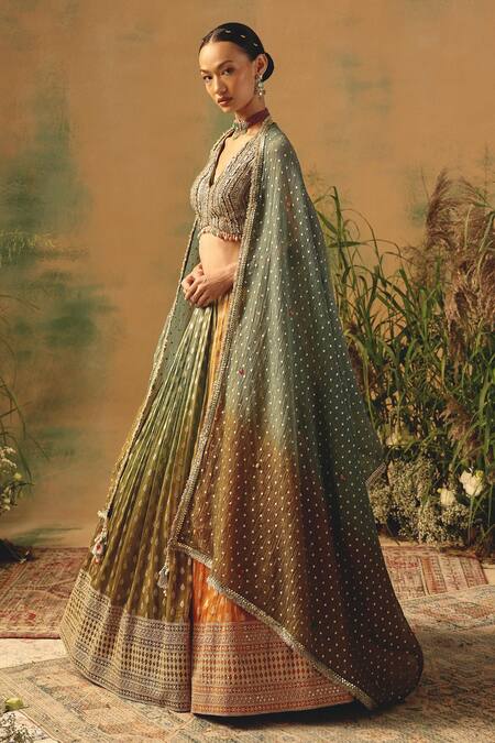 Buy Basanti - Kapde Aur Koffee Silver Georgette Sequins, Stones, Pearls, Beads The Haldi Forest Lehenga Set Buy_Basanti - Kapde Aur Koffee_Silver Georgette Sequins, Stones, Pearls, Beads The Haldi Forest Lehenga Set