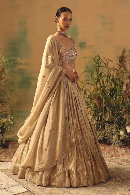 Buy Basanti - Kapde Aur Koffee Ivory Brocade Sequins, Mirrors, Beads, The Blooming Clouds Lehenga Set Online at Aza Fashions Buy_Basanti - Kapde Aur Koffee_Ivory Brocade Sequins, Mirrors, Beads, The Blooming Clouds Lehenga Set _Online_at_Aza_Fashions