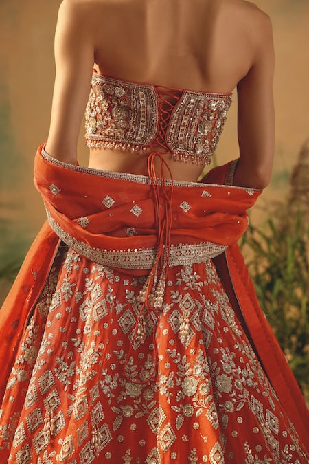 Basanti - Kapde Aur Koffee Orange Organza Sequins, Beads, Crystals Halter The Saffron Mirage Lehenga Set at Aza Fashions Basanti - Kapde Aur Koffee_Orange Organza Sequins, Beads, Crystals Halter The Saffron Mirage Lehenga Set _at_Aza_Fashions