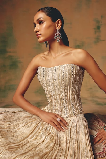 Buy Basanti - Kapde Aur Koffee Ivory Georgette Sequins, Stones, Pearls The Morning Dew Corset Lehenga Set Online at Aza Fashions Buy_Basanti - Kapde Aur Koffee_Ivory Georgette Sequins, Stones, Pearls The Morning Dew Corset Lehenga Set _Online_at_Aza_Fashions