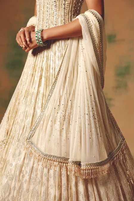 Shop Basanti - Kapde Aur Koffee Ivory Georgette Sequins, Stones, Pearls The Morning Dew Corset Lehenga Set Online at Aza Fashions Shop_Basanti - Kapde Aur Koffee_Ivory Georgette Sequins, Stones, Pearls The Morning Dew Corset Lehenga Set _Online_at_Aza_Fashions