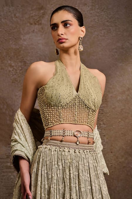 Tarun Tahiliani Jewelled Brooch Woven Belt